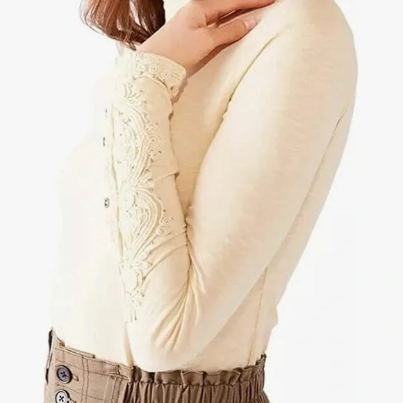 Free People We the Free Hooked On You Cuff Top Wheat Cotton embroidered size S​ - Picture 3 of 4